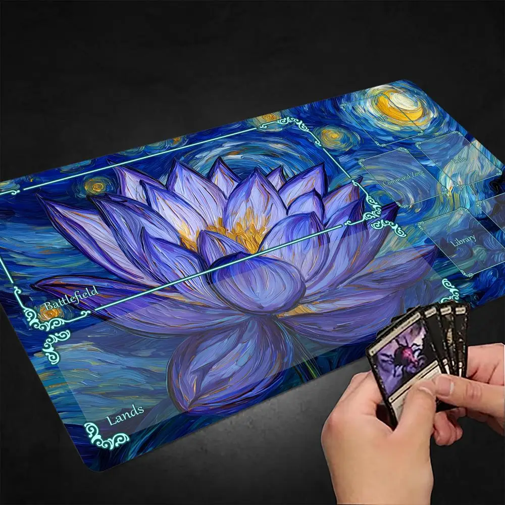 Mysterious Purple Lotus MTG Playmat Magic Card Mat with Stitched Edge Non-Slip Durable Tabletop playmat Board Game Mat for TCG