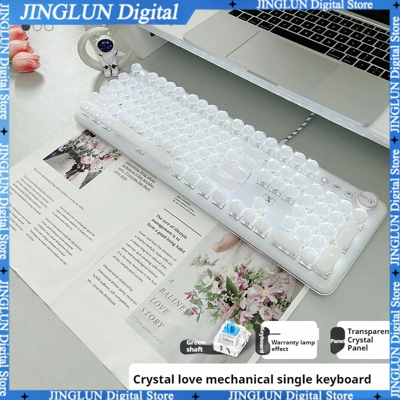 K520Crystal Ice Mechanical Keyboard Full Transparent Punk Wired Keyboard White Light Blue Axis Knob Version Punk Single Keyboard