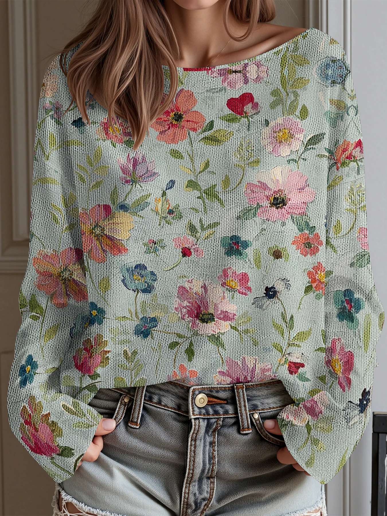 

Autumn Winter flower pullover woman Vintage sweaters Fashion Casual Chic Female Sweaters Streetwear Trendy Clothes