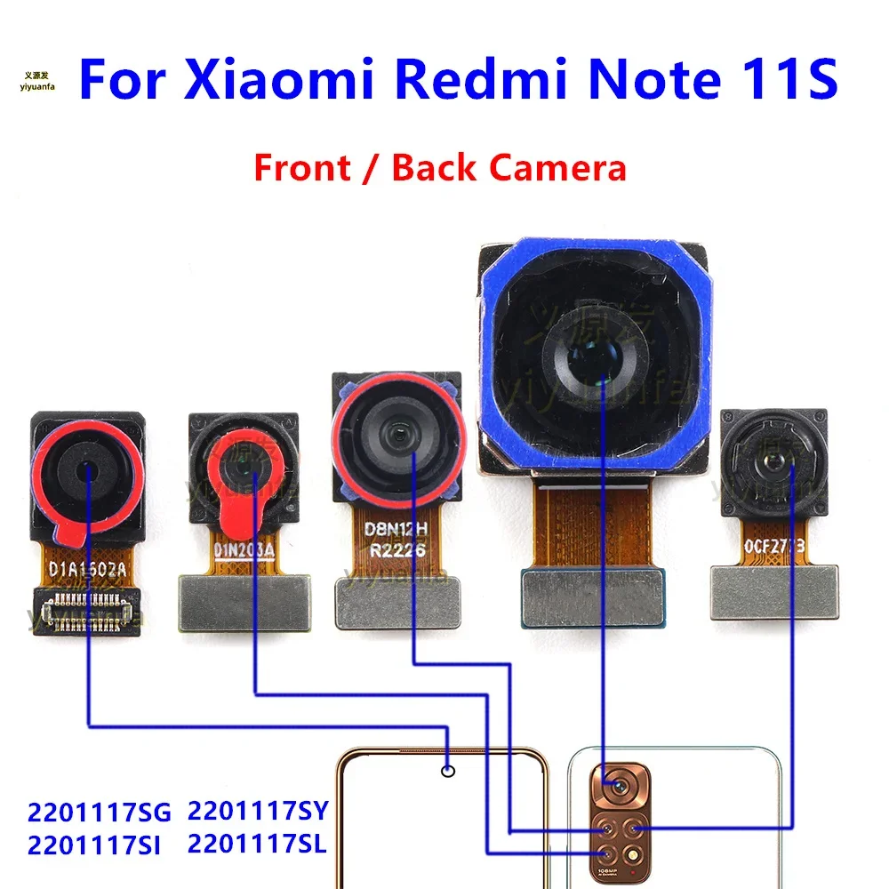 Note11S Front Back Camera For Xiaomi Redmi Note 11S Backside Selfie Frontal Facing Rear Camera Module Flex Cable 108MP