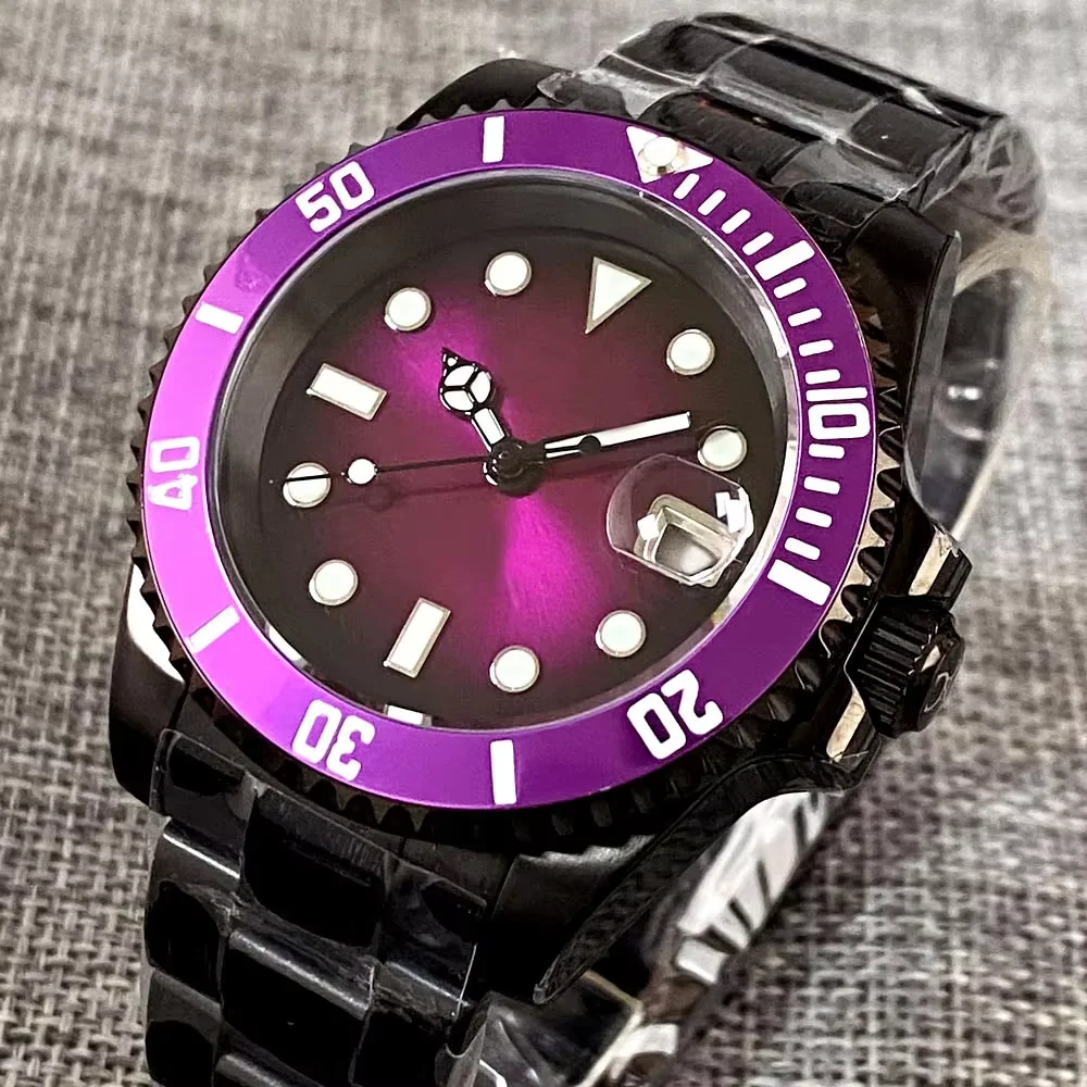 

Tandorio 20ATM полностью черный PVD фиолетовый циферблат мужские часы с сапфировым стеклом NH35 автоматические дайверские мужские механические часы