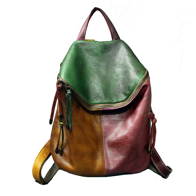 

Vintage Vegetable Tanned Cow Leather Women Backpack Large Capacity Outdoor Travel Backpack European American Fashion Women Bag