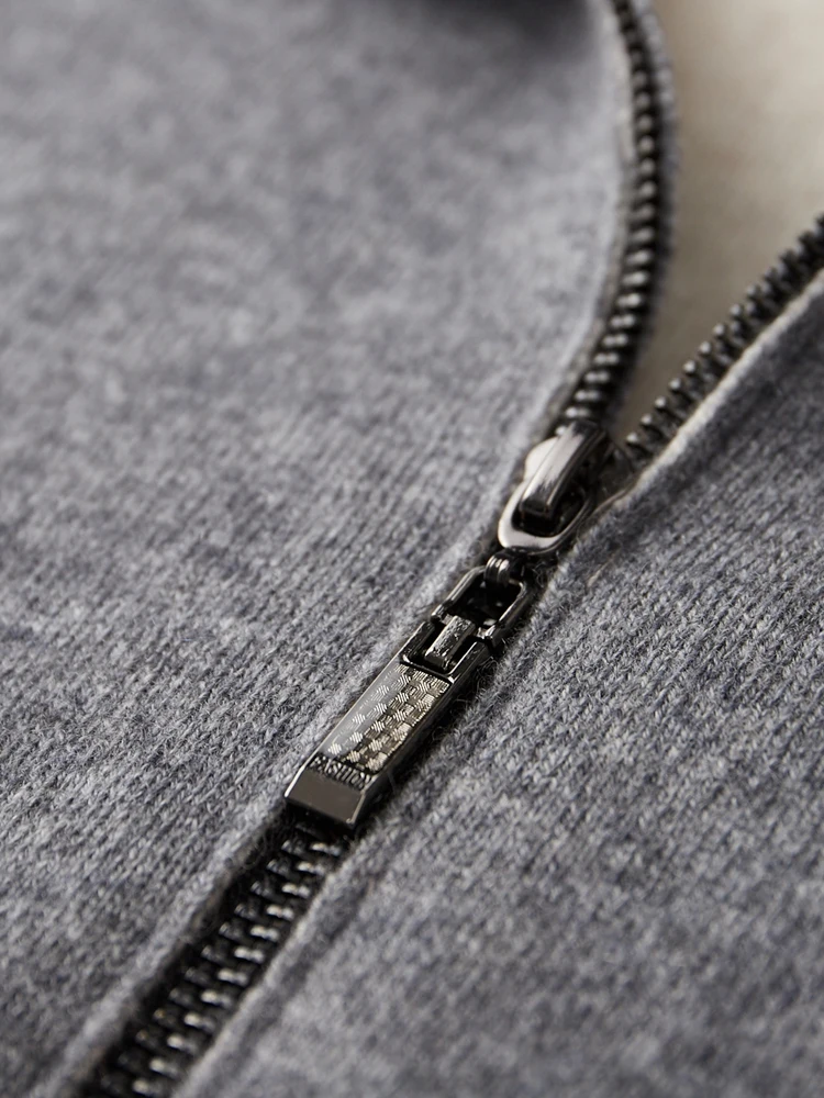 

TLOML Men's 100% Cashmere Sweater Polo Collar Zipper Cardigan Autumn Winter Thick Soft Warm Smart Casual Cashmere Knitwear Coat