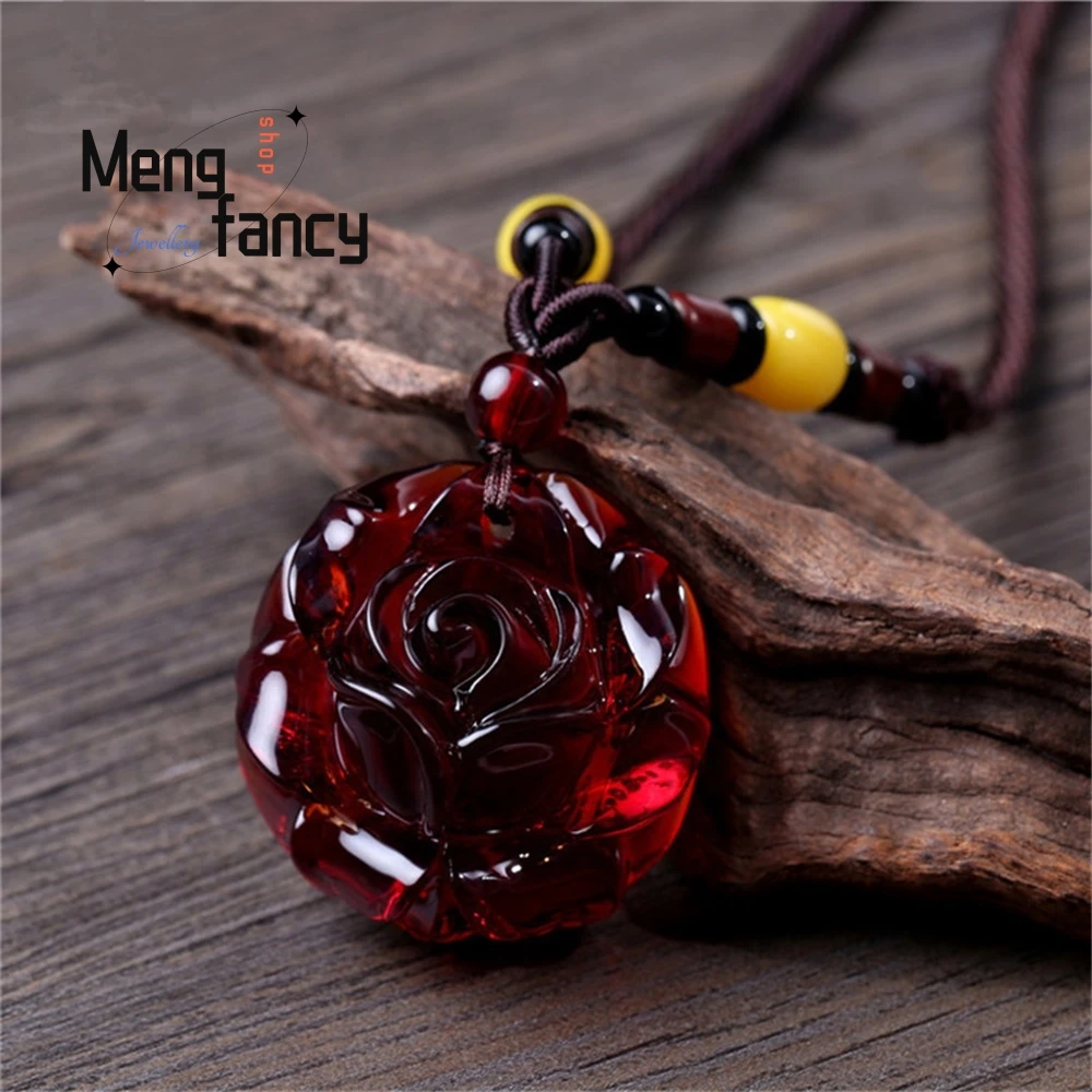 

Blood Amber Pendants For Men And Women Amber Necklaces Long Ethnic Style Fashionable Sweater Chains Beeswax Pendants Gourd Gifts