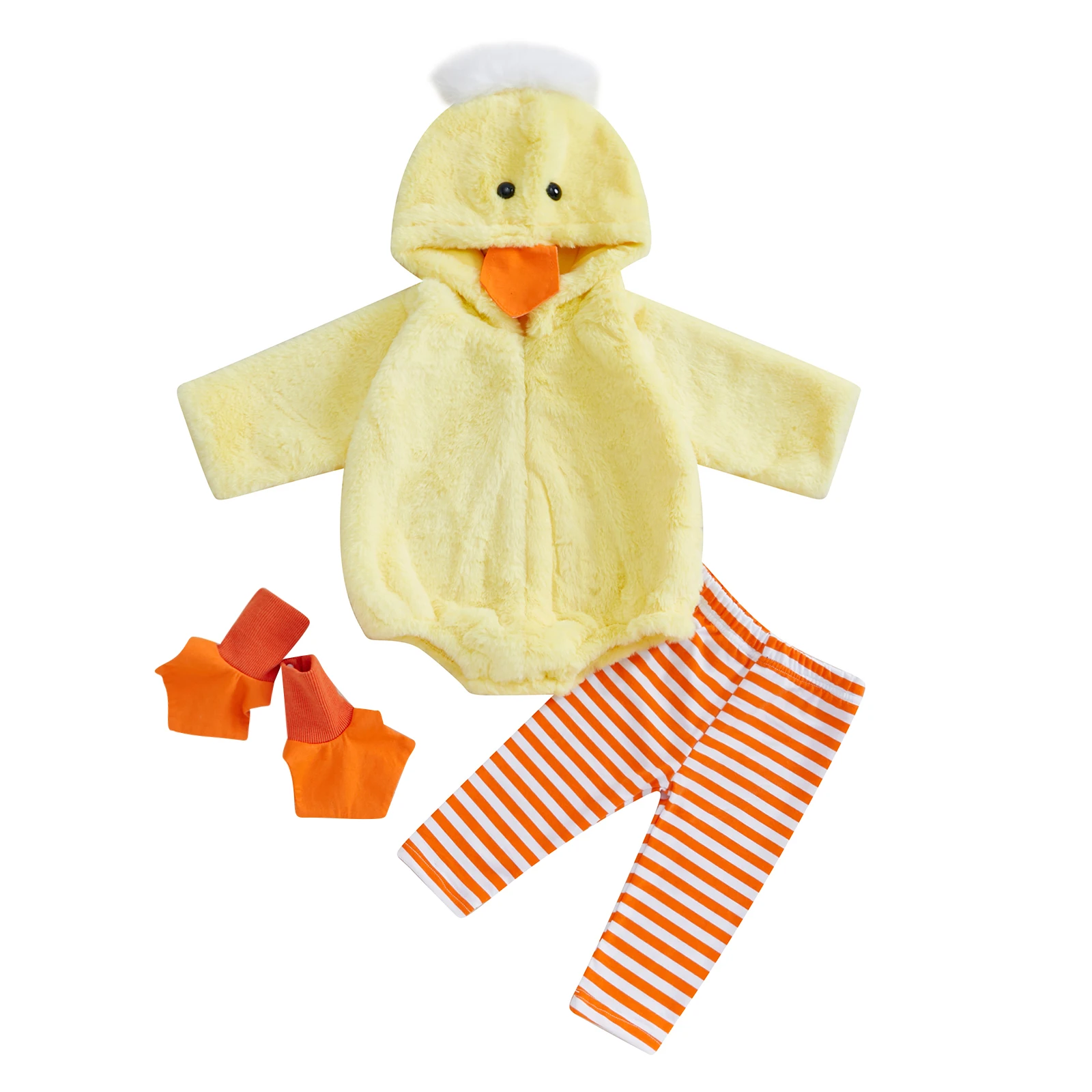 Baby Duck Halloween Costumes Cute Infant Toddler Girl Boy Duck Costumes Cape Sleeve Fuzzy Romper+Striped Leggings