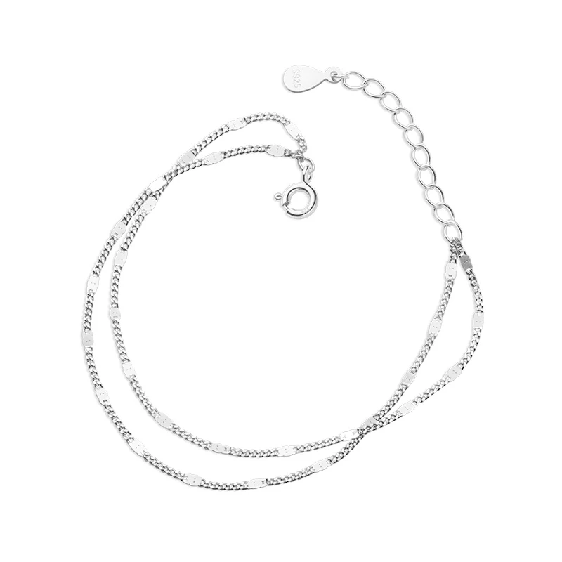 Modian Hot Sale 925 Sterling Silver Double Layers Trendy Sparkling Bracelet Women Adjustable Link Chain Bracelet Fine Jewelry