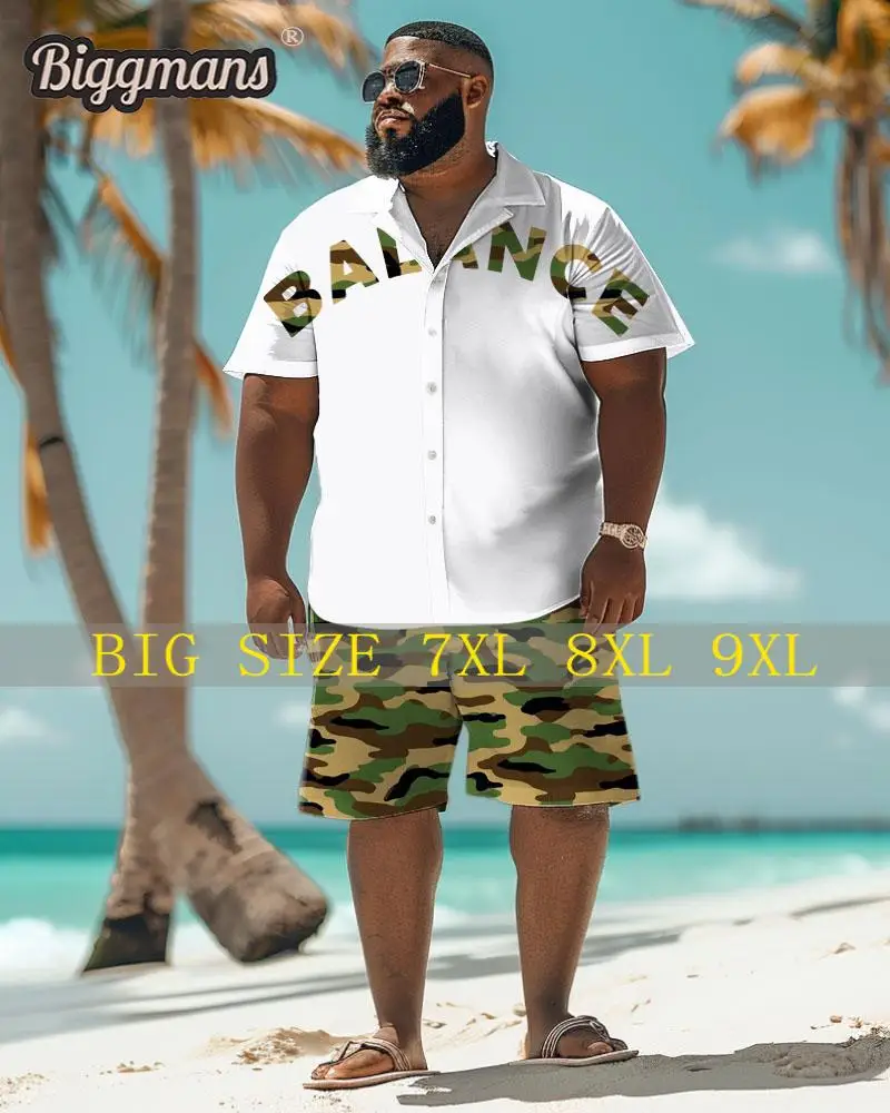 Biggmans Plus Size L-9Xl for Summer Men's Hawaii Set Oversize Hip Hop Style Printed Short Sleeve Shirt Shorts Suit 7Xl 8Xl 9Xl