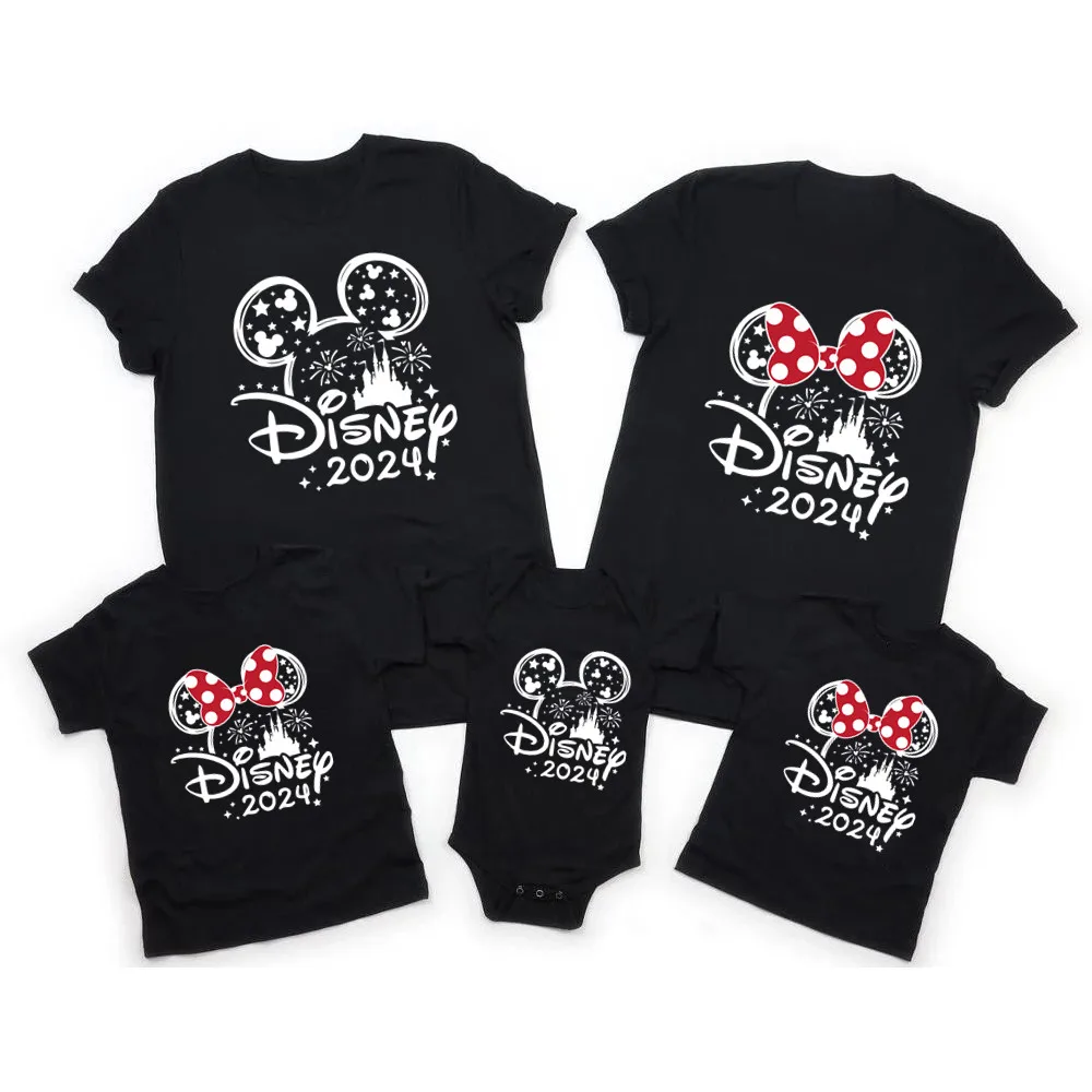 Disney-T-shirt en coton Minnie Mouse pour famille, barboteuses assorties pour papa, spinal, Bro, Sis, vêtements pour enfants, voyage, 2024