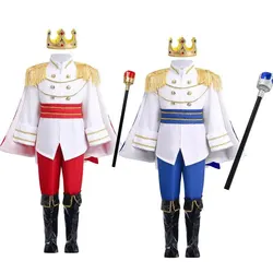 7 Pieces Boys King Carnival Costume Medieval Royal Prince Full Set Outfits for Kids Halloween Birthday Party Fancy Dress Up