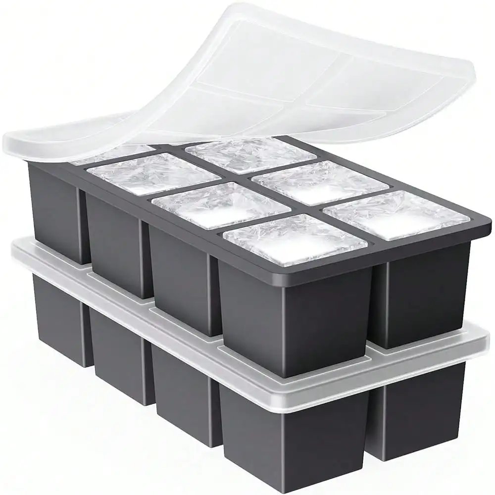 

Ice Cube Tray With Lids - 4 Pack Stackable Silicone Ice Trays For Freezer, BPA & LFGB , Easy Release For Kitchen, RV, Cocktail,