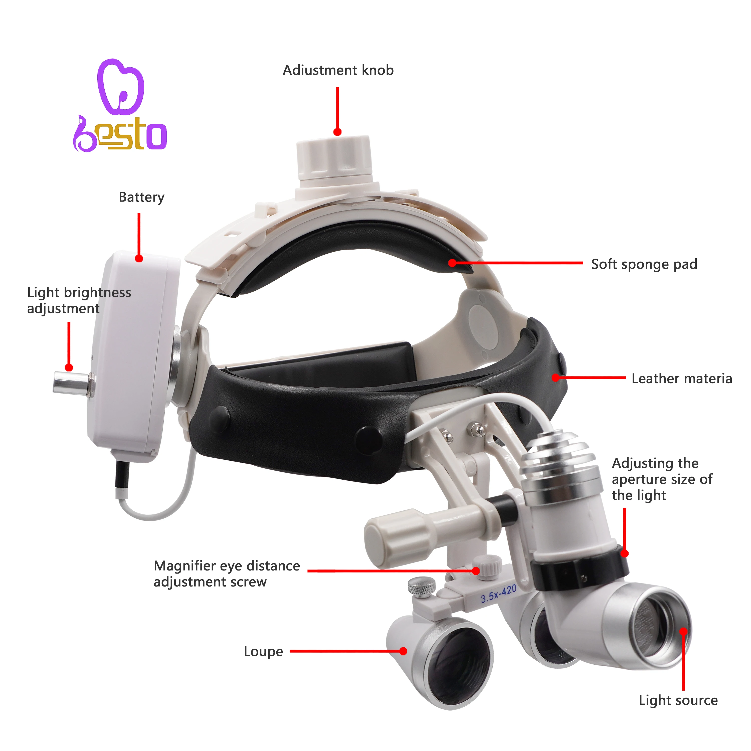 den tal Loupes Surgical Binocular Magnifying Glasses LED Head Light