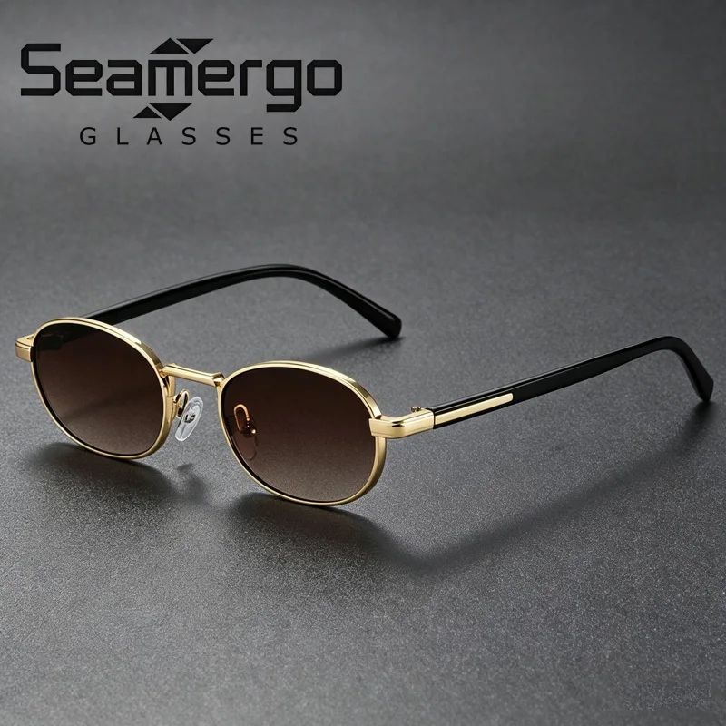 SEAMERGO Metall-Sonnenbrille mit Elliptischem Rahmen im Vintage-Stil für Radfahren, Reisen und Autofahren, Bühnenauftritte, Schattierbrillen