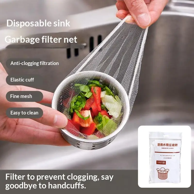100/200/300Pcs Disposable Kitchen Sink Filter Sewer Drain Anti-blocking Garbage Bag Pool Leak Mesh Bag Mesh Strainer Sink Garba
