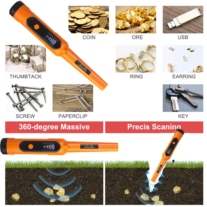 Detector de Metales Pinpointer IP68 totalmente impermeable con pantalla LCD, puntero Pin subacuático de alta sensibilidad, Pinpointe portátil de 3 modos