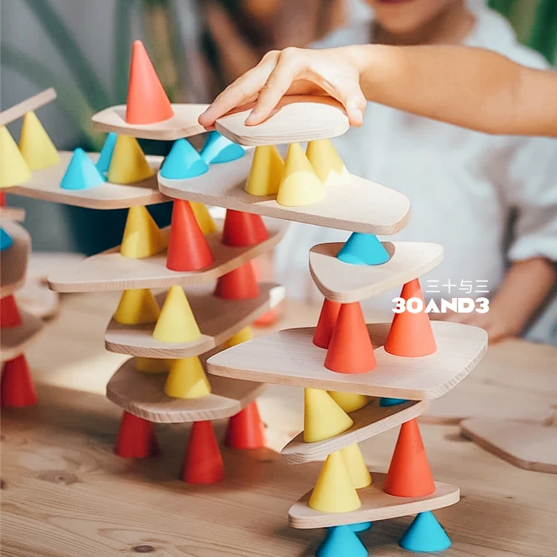 Bloques de construcción de madera para niños, rompecabezas de apilamiento de equilibrio, juego de torre, juegos de entrenamiento de pensamiento, guardería, juguetes educativos