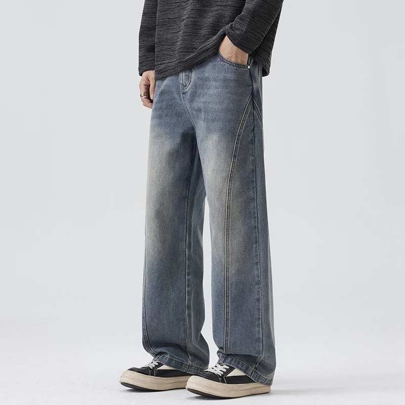 

Высококачественные модные брендовые джинсы в стиле ретро, мужские свободные прямые повседневные брюки на осень и зиму 2025 года, широкие брюки