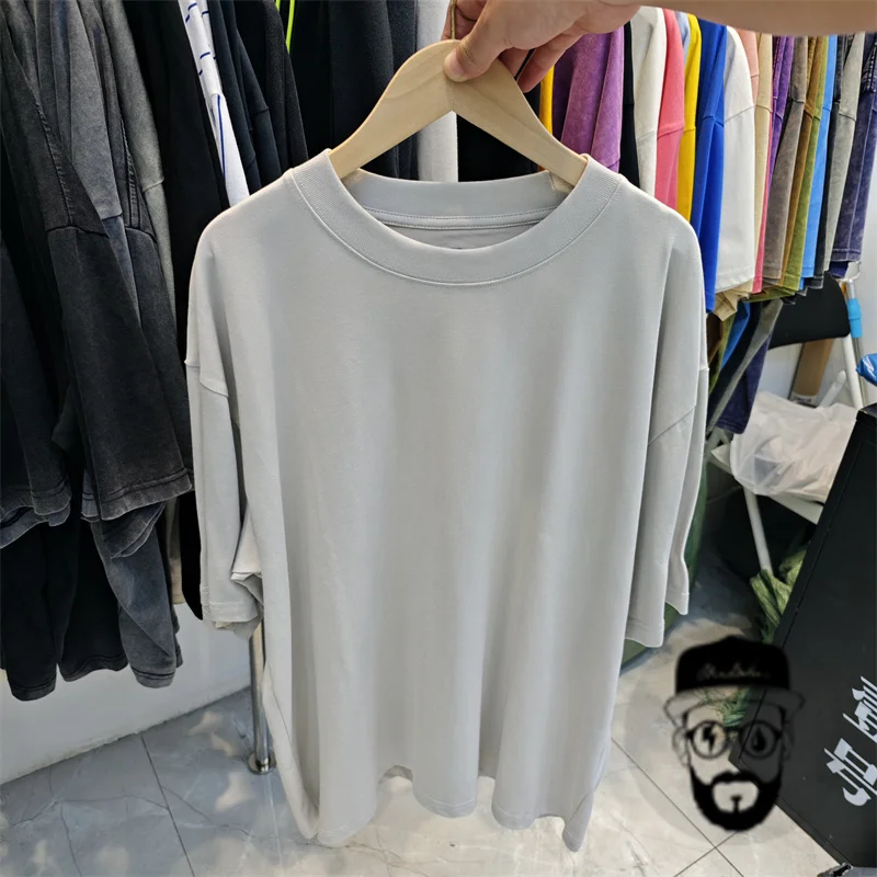 simple kanye T-shirt solid color round neck loose fit t shirt for men