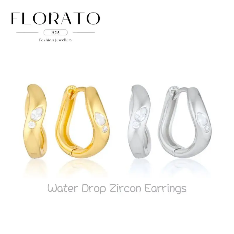 925 Silver Needle Water Drop Zircon Curved Hoop Earrings 18K Gold Plated Silver Plated Gold Earrings Fashion Party Jewelry Gifts