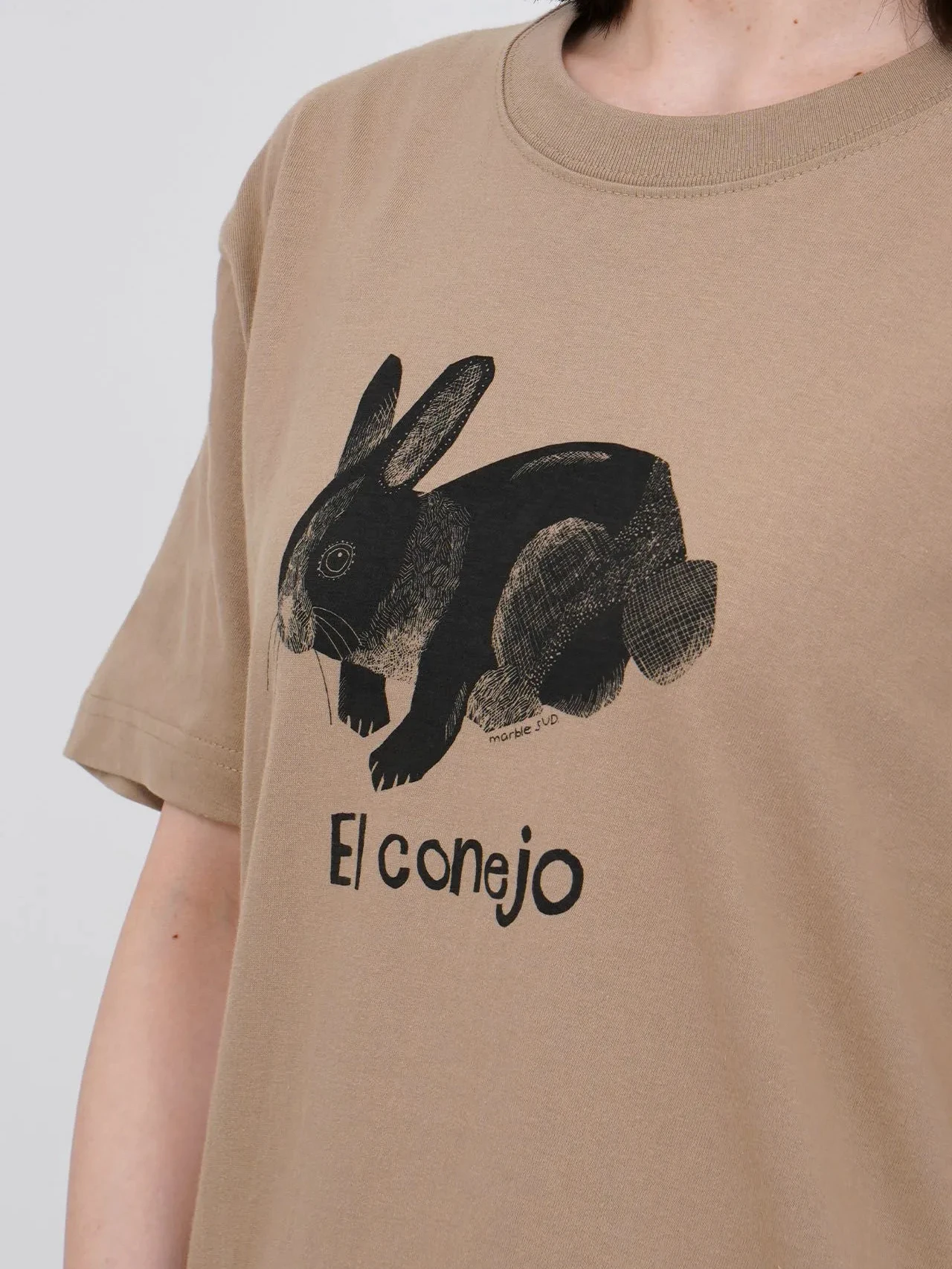 Summer 2026 New Style Japanese Marble Sud Cute Pet Rabbit Print Short Sleeve Pure Cotton Casual Artistic Women's T-Shirt