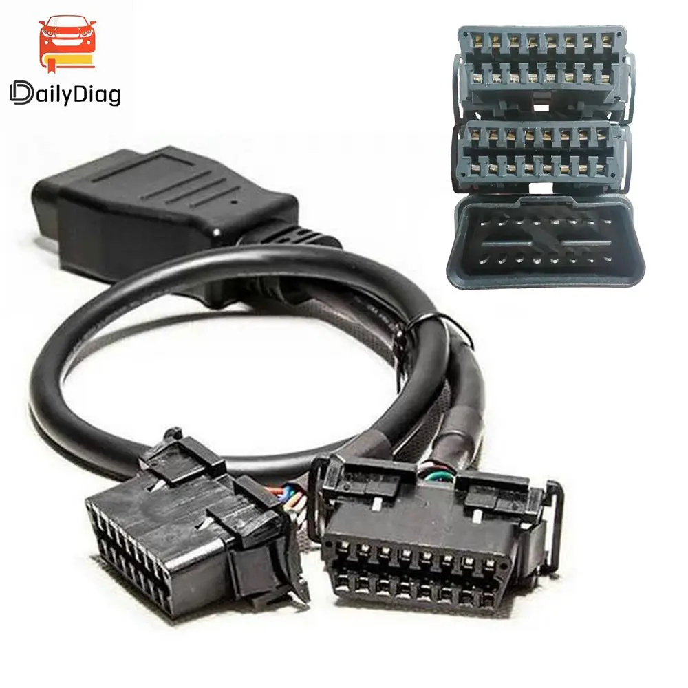 Original Car Connector OBD2 Extension Cable 16 Core One to Two Adapter Female Head for Kia and Mazda.