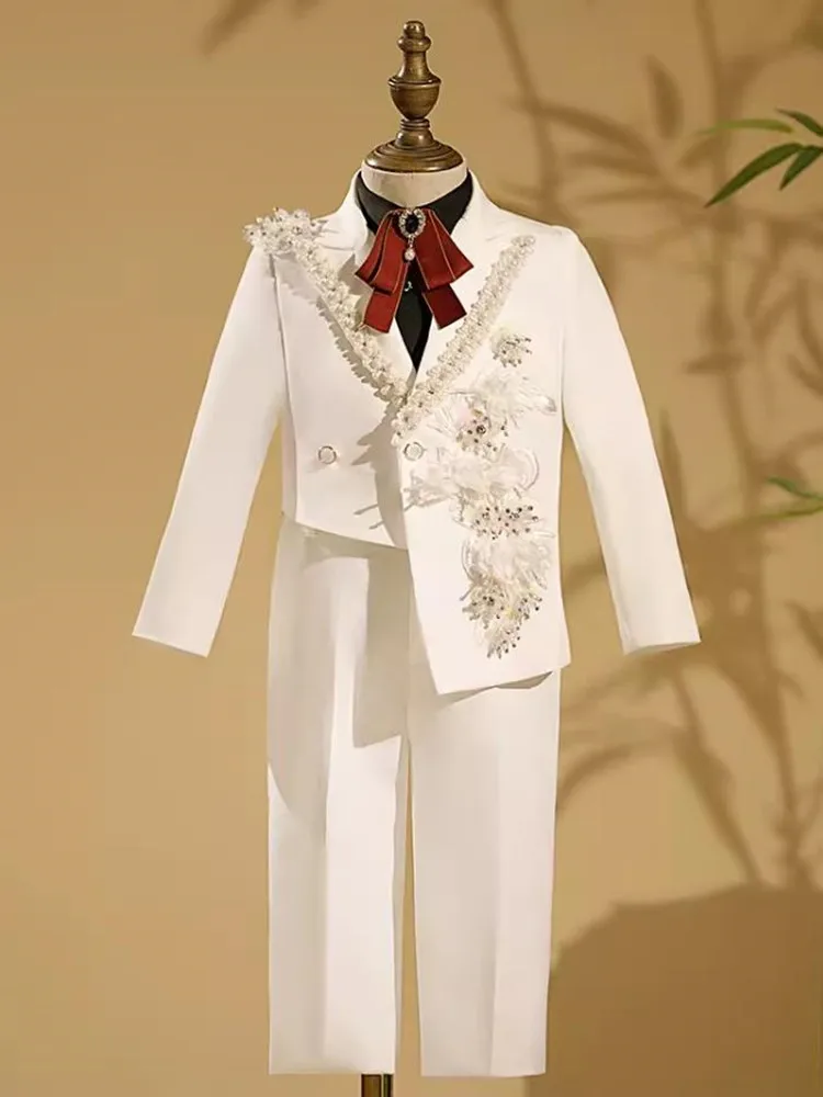 Neue Kinder Host Performance Anzug Perlen Design Kinder Hochzeit Geburtstag Party Abendkleid Jungen Laufsteg Blazer Sets A3382 – Detail 3