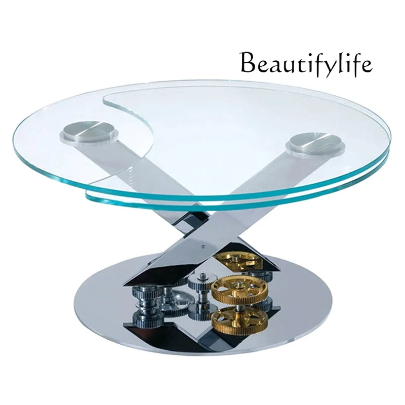 

Nordic simple gear mechanical coffee table retractable high-end square glass creative folding coffee table