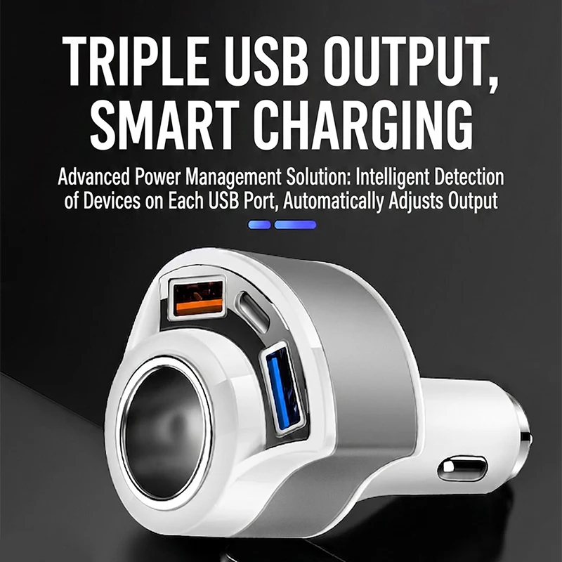 Fast Charging Multi Port Vehicle Power Adapter Car Charger with Cigarette Lighter Splitter Socket Type C Dual USB A  For iPhone view 5