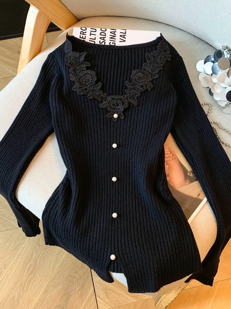 Top de punto de encaje profundo V-Ne para mujer, Base adelgazante, irt Ci Walk Commute Sle Long Sve, longitud Regular, Color puro