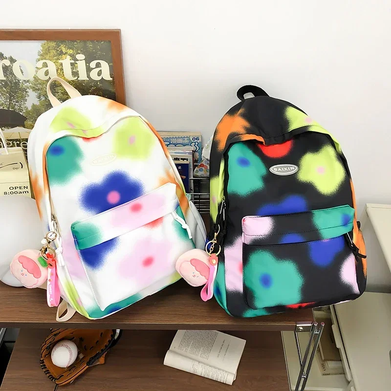 Trend iger Reiß verschluss Graffiti Blume Damen Rucksack 2024 Mode Schul paket Pendler Tour lässig große Kapazität Reise rucksack