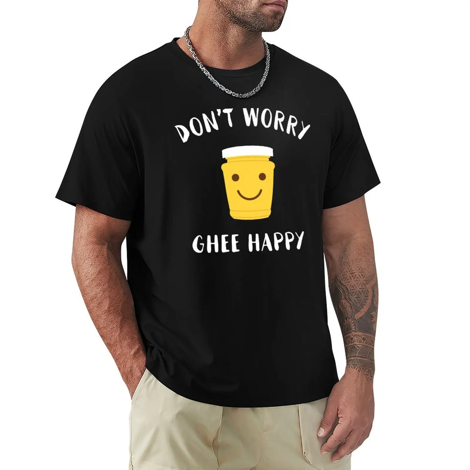 Desi Food - Ghee Happy T-Shirt Basic Casual Short Sleeve Cotton Shirt