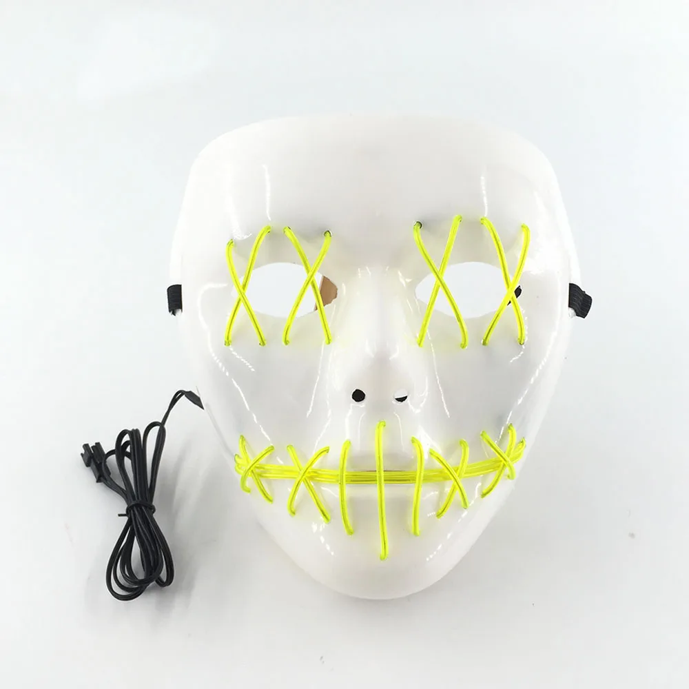 White slit mouth neon mask funny ghost mask EL wire purge mask for Halloween nightclub haunted house props