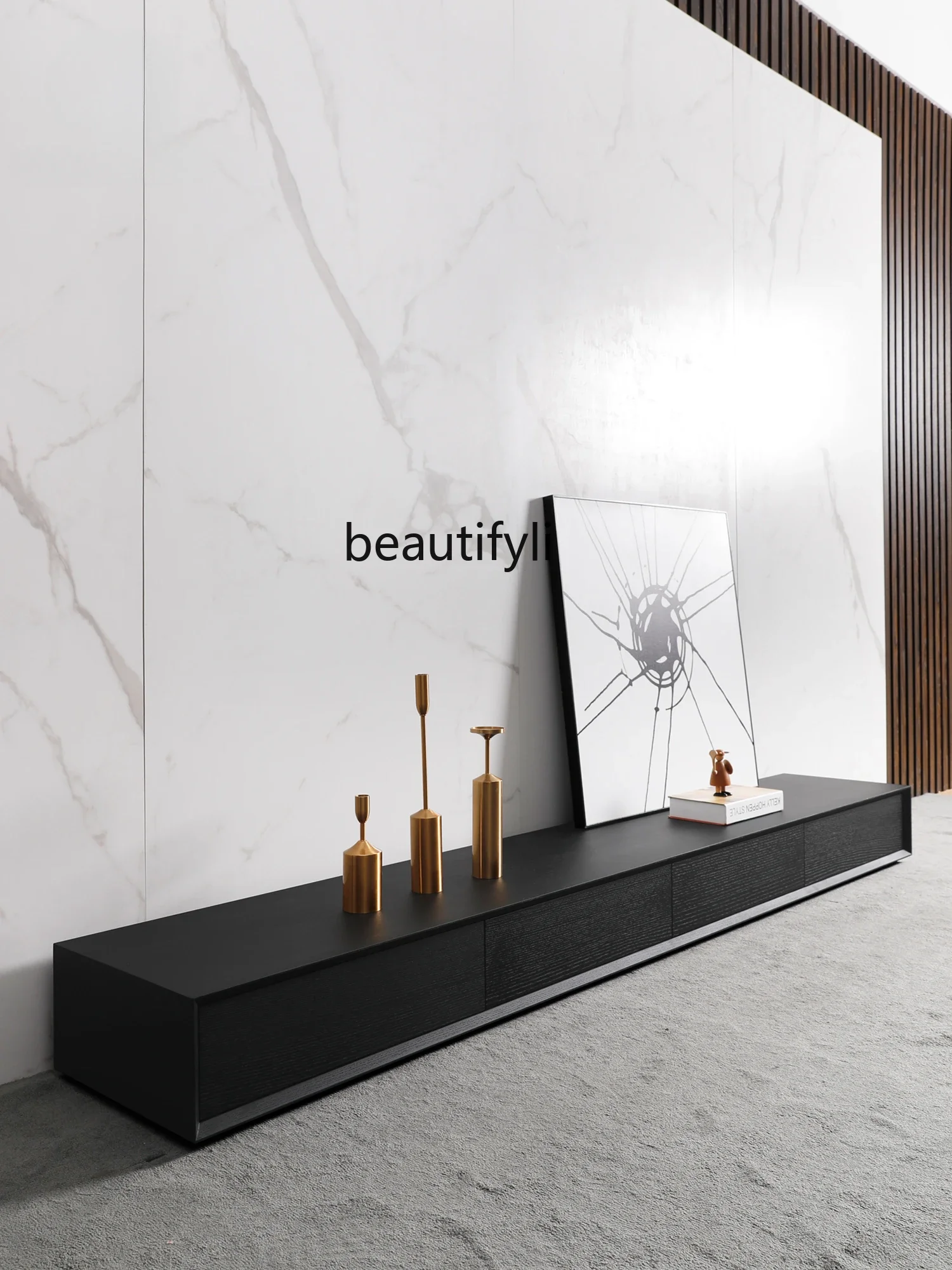 Simple Modern TV Cabinet and Tea Table Combination Living Room Small Apartment Modern Light Luxury Laser TV Floor Cabinet