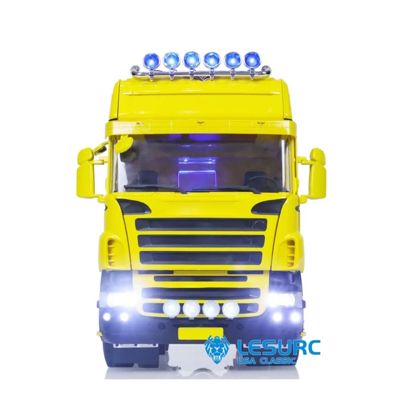 LESU 1/14 RC Tractor camión DIY 6x6 Control remoto 3 ejes coches de ingeniería pintado modelo terminado luz de sonido para regalos de niños