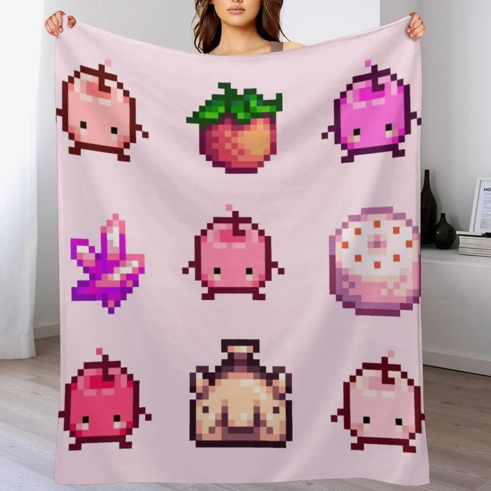 

Stardew Valley Pink Junimo Set Throw Blanket Multi Purpose Soft Warm Blanket for Home Travel