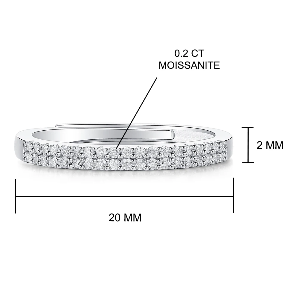 Moissanite cincin berlian untuk wanita, D VVS1 925 perak murni 0.2 CT dapat disesuaikan, cincin Solid terbuka, perhiasan bagus-lampu sorot