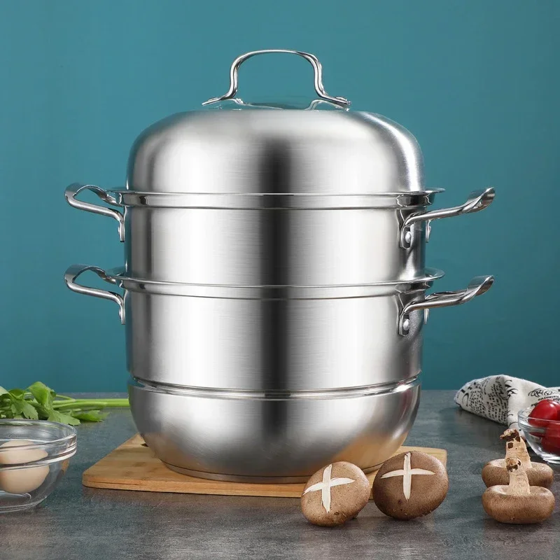 304 Stainless Steel  3-Tier/Layer Steam Cooker pot, Kitchen Multi-function Steam Pot, For Induction Cooker Gas Stove steam pot