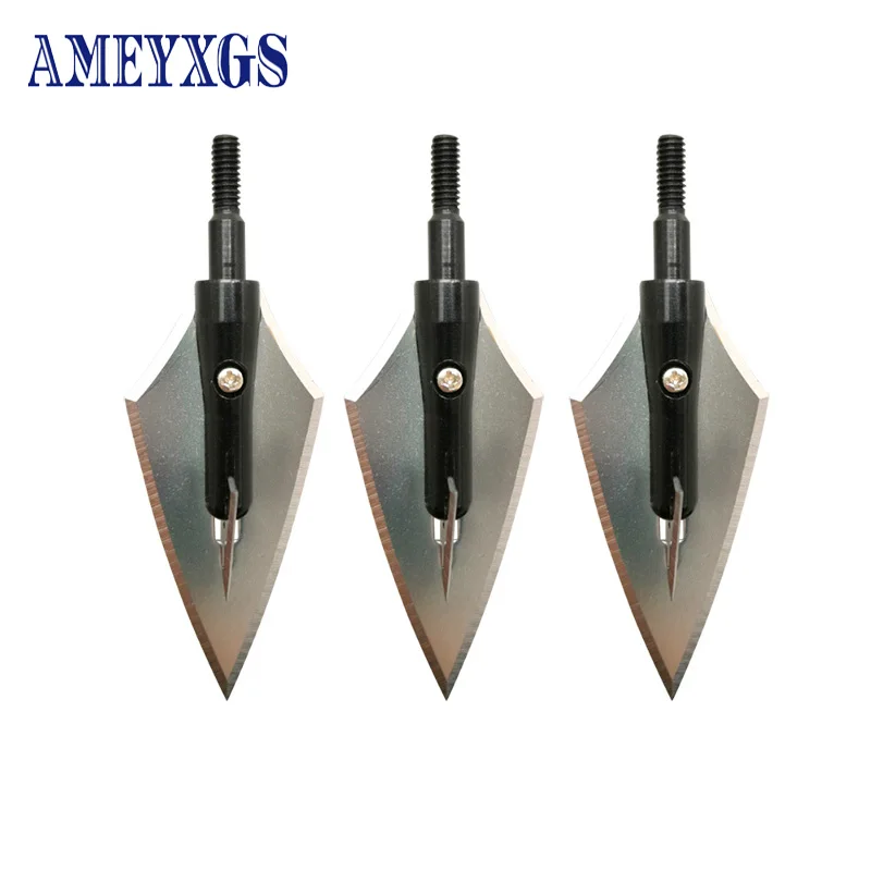 

3/6pcs Archery Aluminum Thread Head 3 Sharp Fixed Blade Broadheads 144 Grain Arrow Head Black Anodized Surface Bow Hunting Point