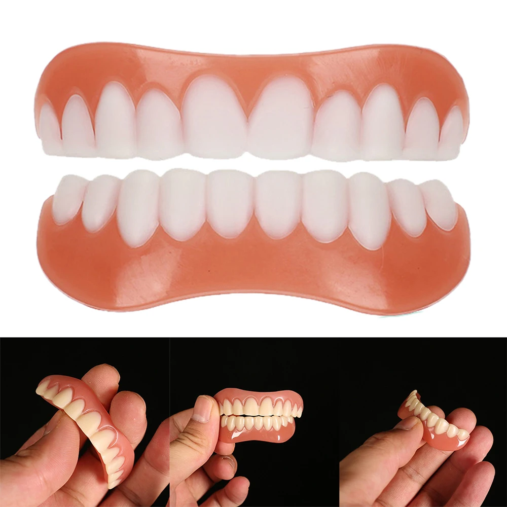 Sdotter False Teeth Silicone Upper Lower Veneers Teeth Braces Dentures Paste Dentures Temporary Fake Tooth Fake Teeth Whitening