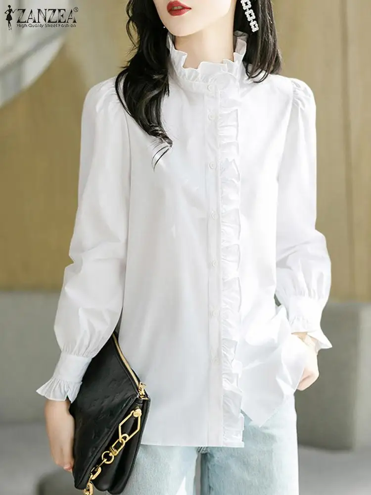 

2024 ZANZEA Elegant Women OL Work Blouse Spring Fashion Long Sleeve Shirt Casual Solid Tunic Tops Party Holiday Blusas Chemise