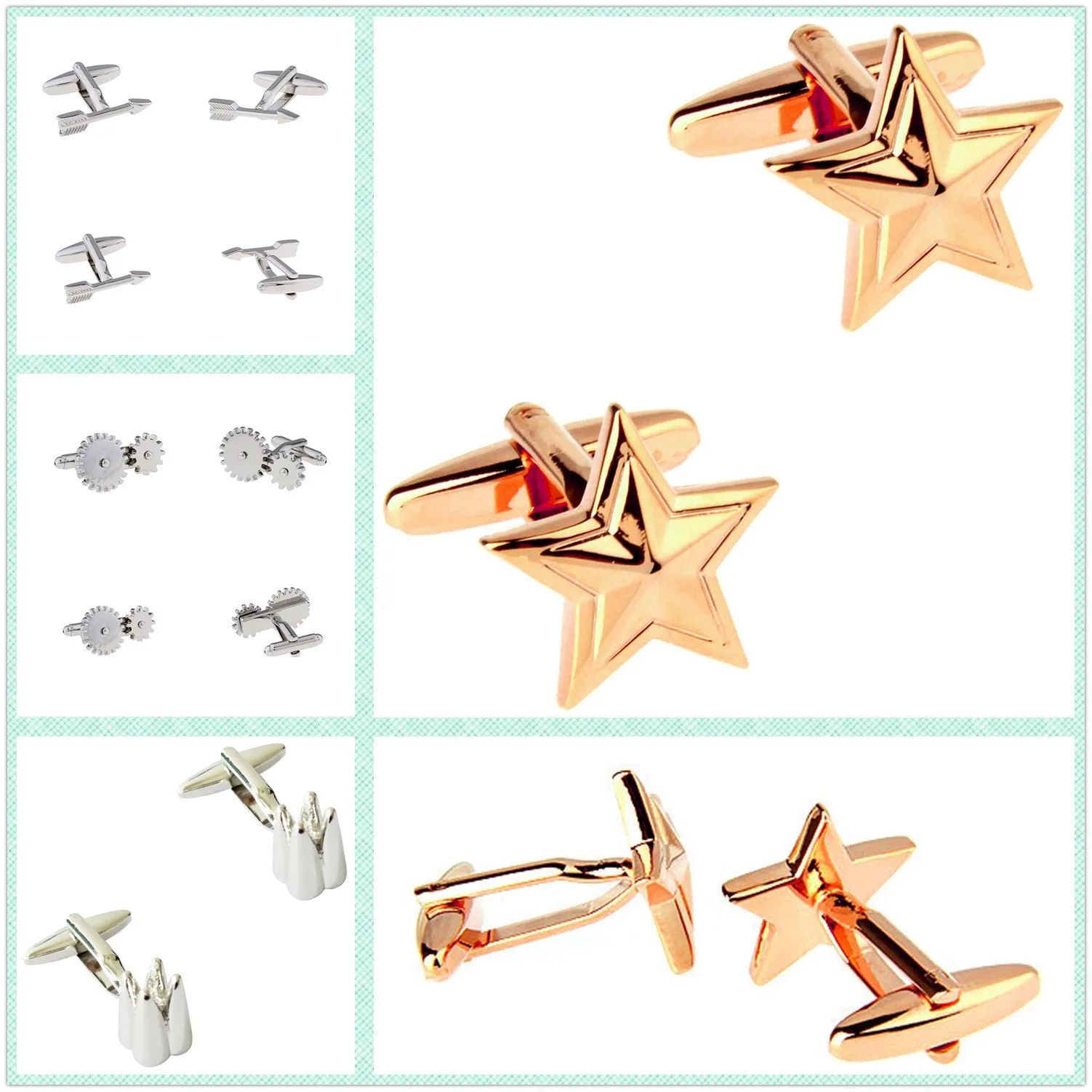 

4 Styles Wholesale Stainless Steel Cufflinks Men Cuff Links Star 50 Pairs