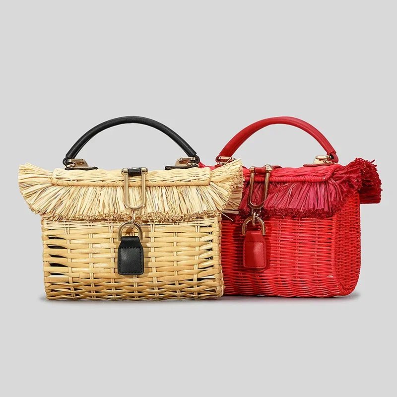 Imagem -03 - Bolsa de Tecelagem Artesanal para Mulheres Bolsa de Praia na Moda Bolsa Retrô Designer Alça pu Estilo Natalício Verão