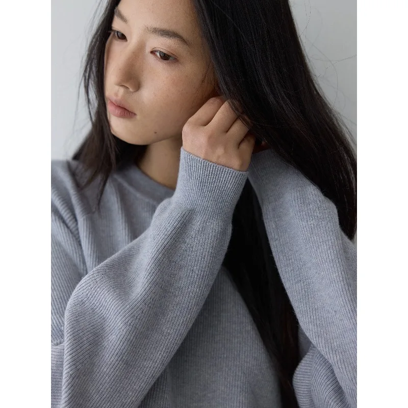 Slack versatile _ ingot needle thickened super120s worsted wool loose crew neck knitted sweater