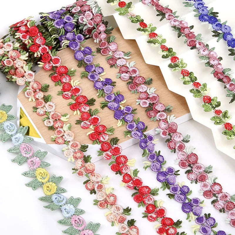 

1/2/4 Yards Embroidery Color Cherry Flower Lace Trim Barcode DIY Clothes Necklace Collars Sewing Handmade Decoration Accessories