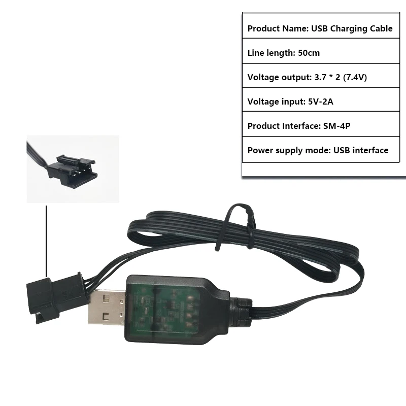 Li-ion Bateria Reversa Carregamento Adaptador, 7.4V 3.7V X2 SM4P, Carro elétrico do brinquedo, E561, Escavadeira Carregador, Cabo USB, Alta Qualidade