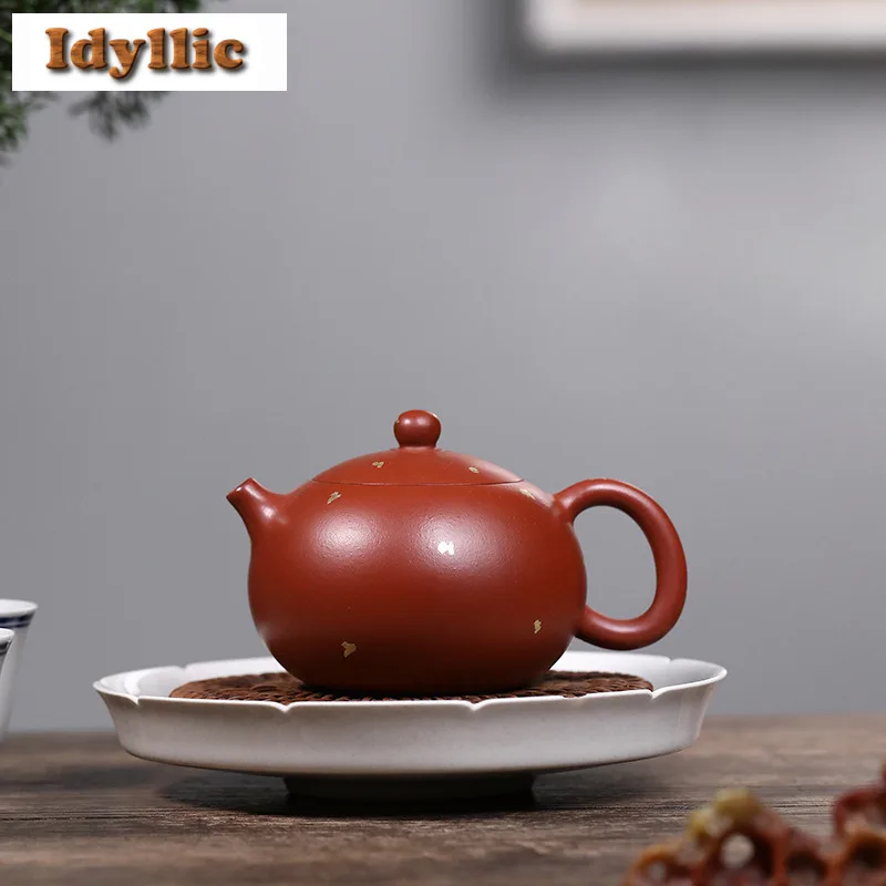 

210ml High-end Yixing Purple Clay Teapots Master Handmade Sprinkle Gold Xishi Pot Raw Ore Mud Tea Maker Kettle Zisha Teaset Gift