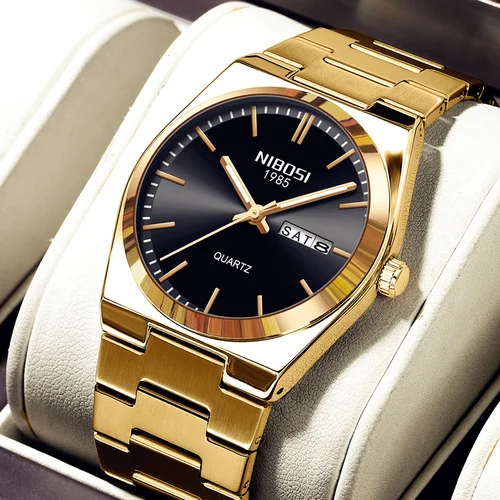 Relojes deportivos NIBOSI para hombre, reloj de pulsera de cuarzo de lujo para hombre, reloj luminoso resistente al agua con fecha y semana, reloj Masculino de acero inoxidable