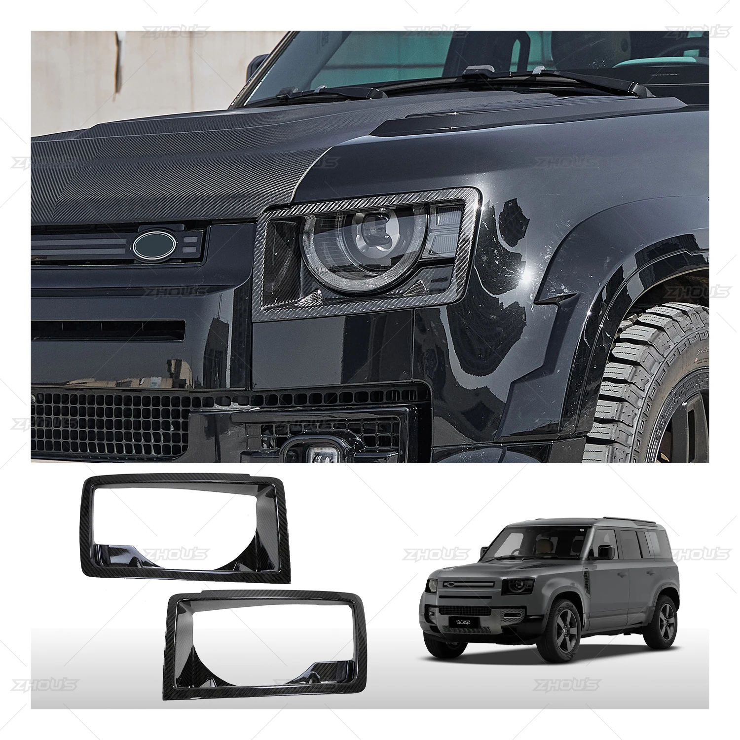 

Auto Exterior Parts Car Accessories Front Headlight Cover For Land Rovers Defender L663 110 Body Kit