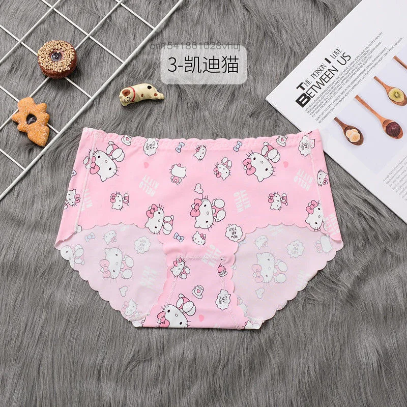 Y2k Women\'s Fashion Ice Silk Hello Kitty Cartoon Printed Panties Cotton Crotch Antibacterial Panties Cute Hight Quality Breifs