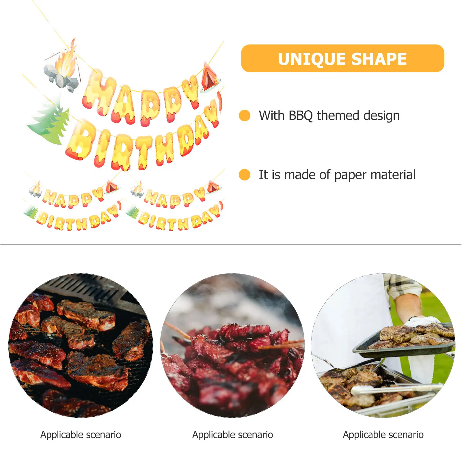 3Pcs Bbq Birthday Banner Party Decoration Paper Material Hanging Banner Flag for Indoor Outdoor Photo Background
