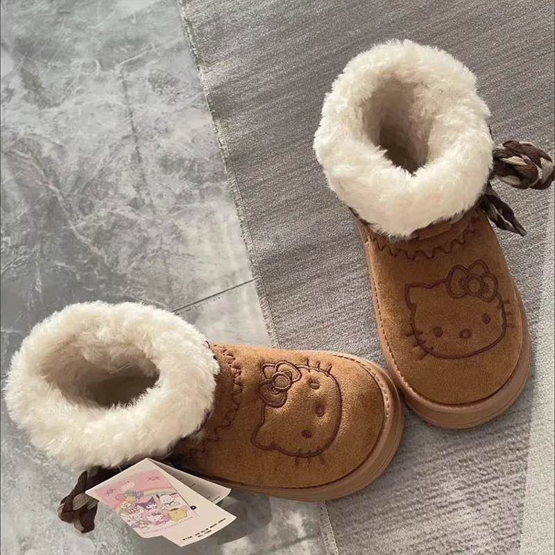 

Y2K Hello Kitty Snow Boots for Women Cute Kawaii Winter Warm Cotton Non-Slip Short Outdoor Shoes Gift Snow Boots